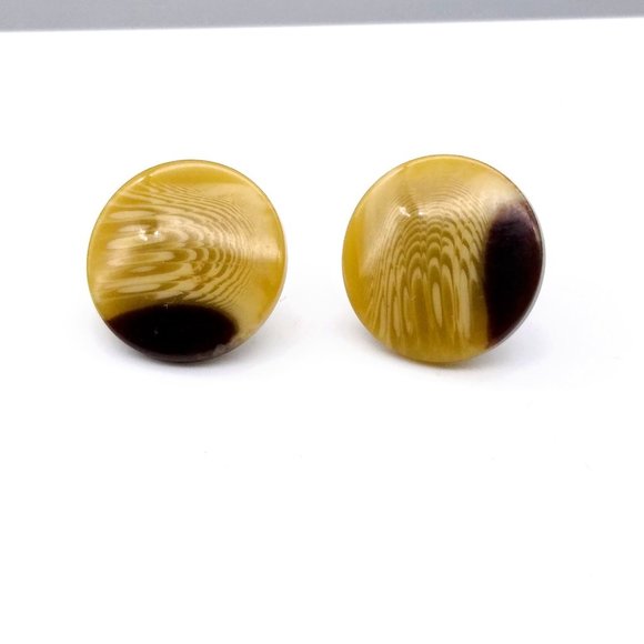 Vintage Neutral Button Earrings, Beige and Brown Lucite Studs - Picture 2 of 3